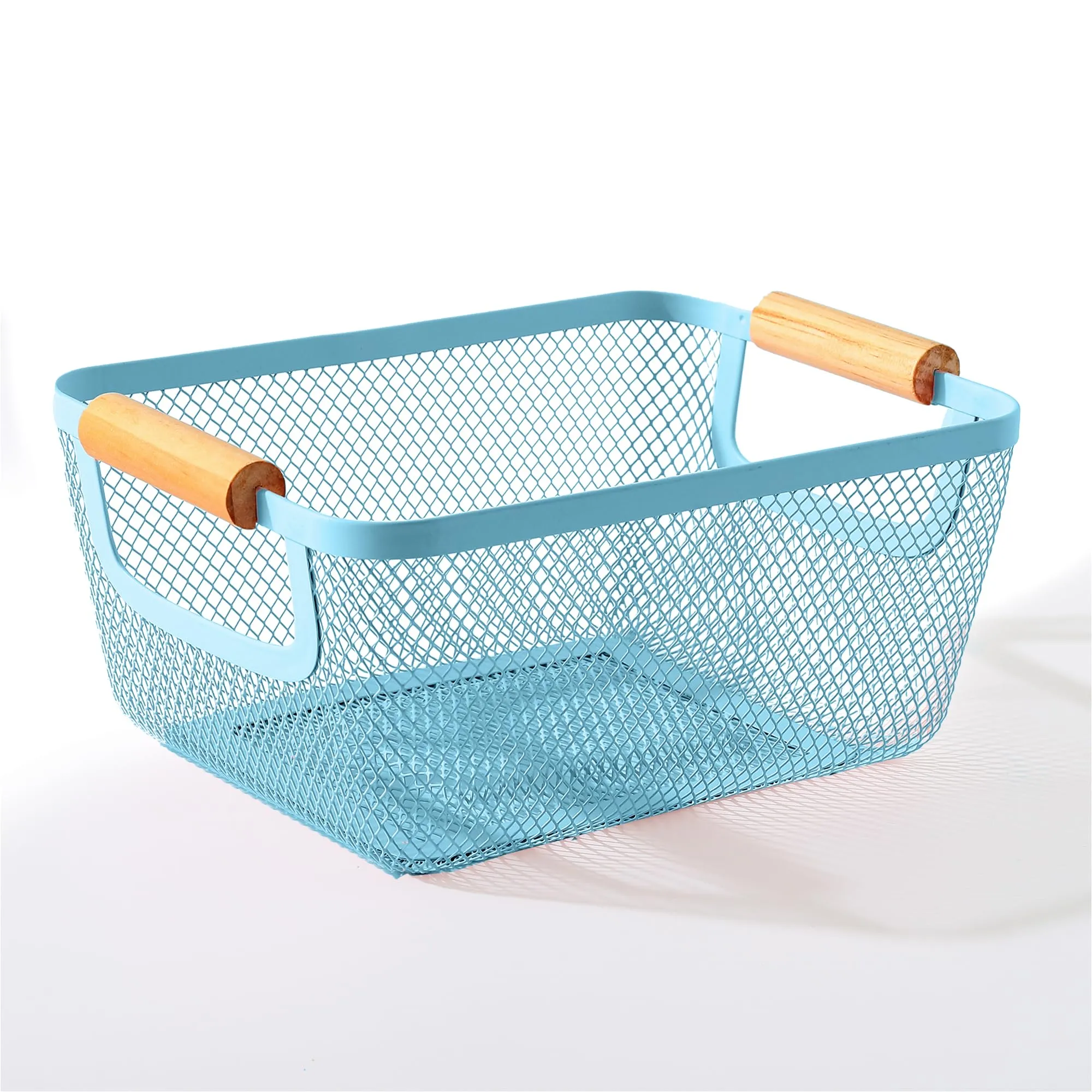 UMAI Metal Mesh Basket for storage with wooden handle | 280gm | Fruit basket & Vegetable basket for kitchen | Kitchen Organizer | Baskets for organizing home & Kitchen | Multipurpose | Blue