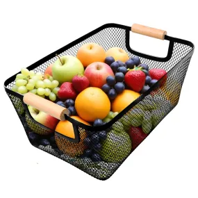 UMAI Metal Mesh Basket for Storage with Wooden Handles (White - 360 Gms) | Organisers Storage Box for Clothes | Storage Baskets | Cloth Organizer for Wardrobe | Bathroom Organiser | Picnic Basket