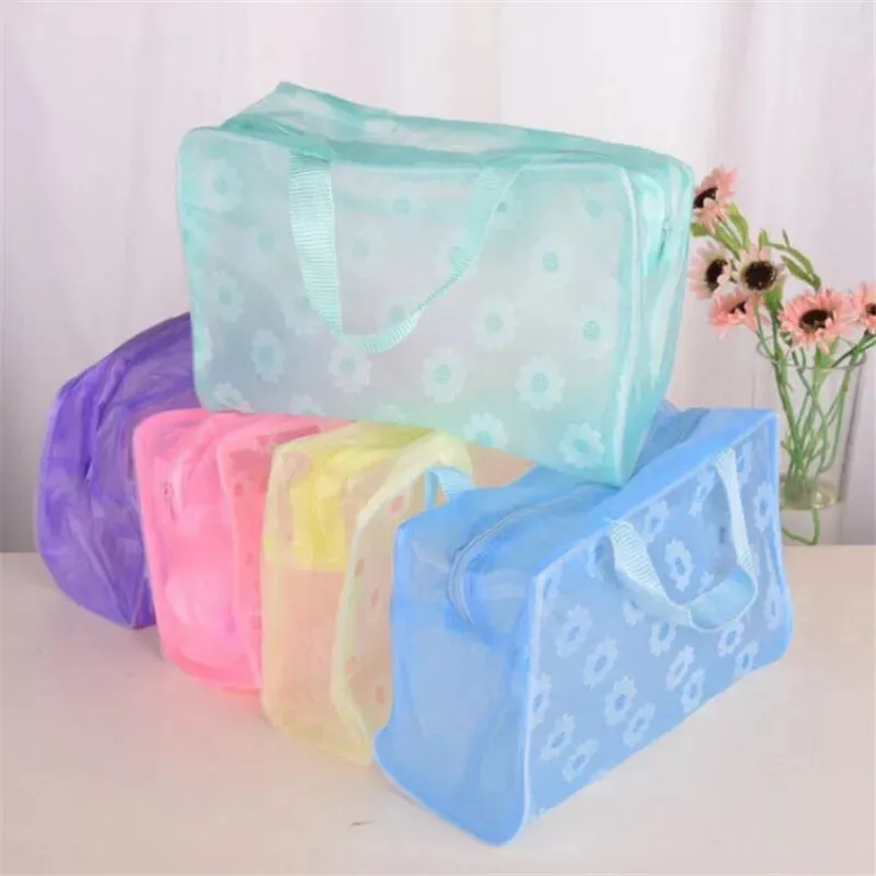 Waterproof PVC Cosmetic Storage Bag for Women Floral Transparent Wash Bag Creative Home Outing Compressed Shower Bag Organizer