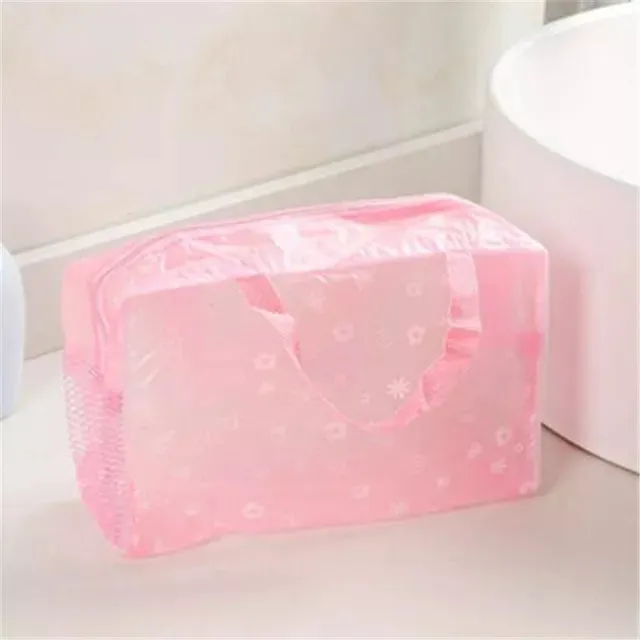 Waterproof PVC Cosmetic Storage Bag for Women Floral Transparent Wash Bag Creative Home Outing Compressed Shower Bag Organizer