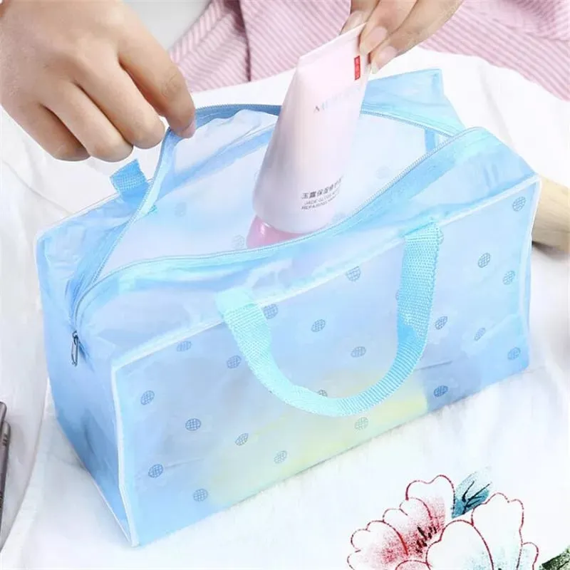 Waterproof PVC Cosmetic Storage Bag for Women Floral Transparent Wash Bag Creative Home Outing Compressed Shower Bag Organizer