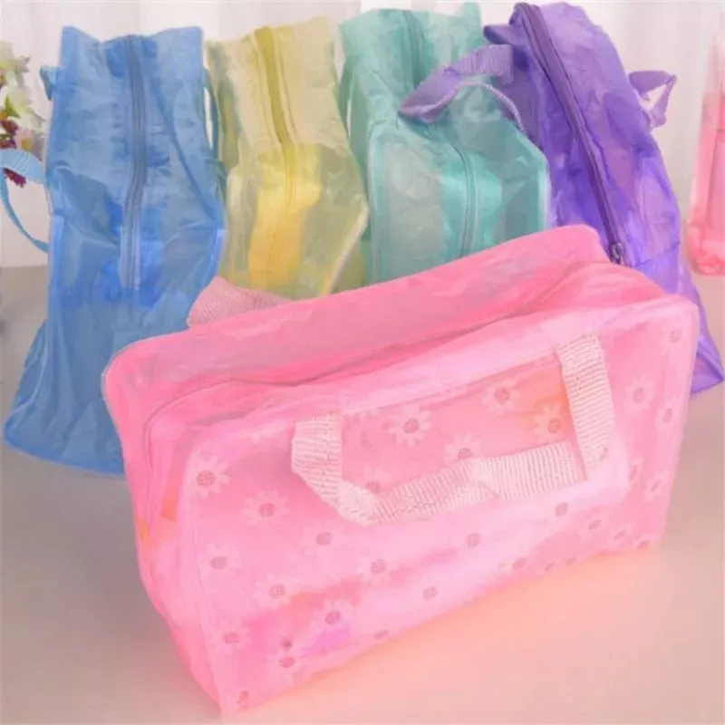 Waterproof PVC Cosmetic Storage Bag for Women Floral Transparent Wash Bag Creative Home Outing Compressed Shower Bag Organizer