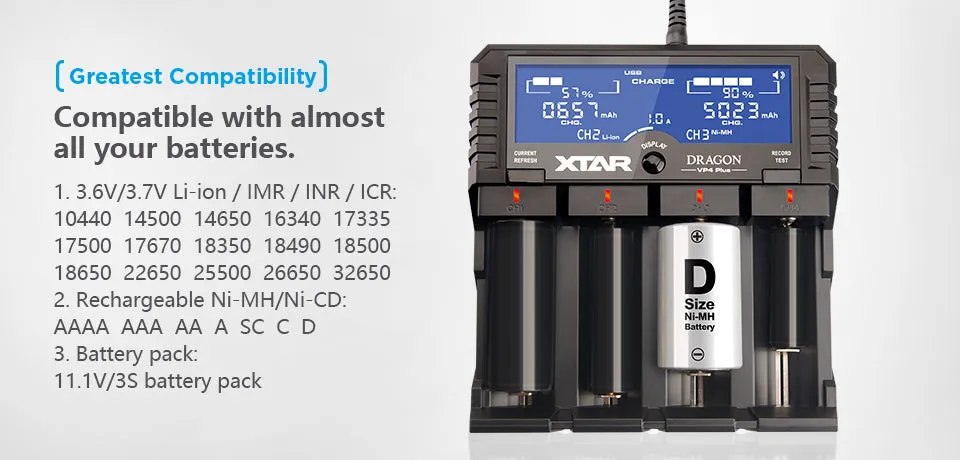 XTAR VP4 Plus Dragon 4-Bay Battery Charger